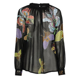 BUTTERFLY PRINT SEMI-SHEER BLOUSE