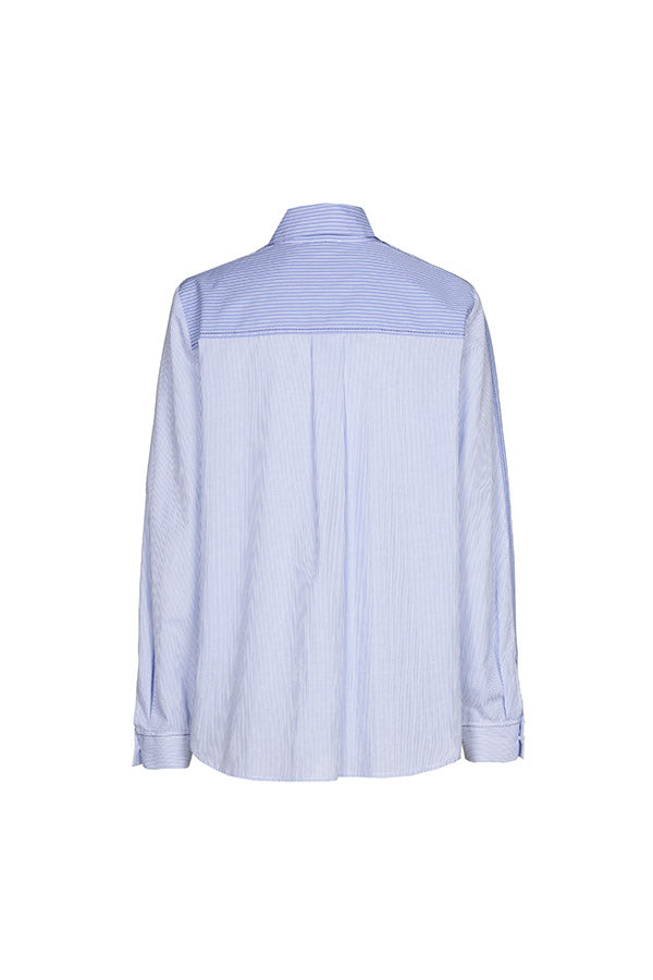 BREAST PATCH STRIPED COTTON BLOUSE