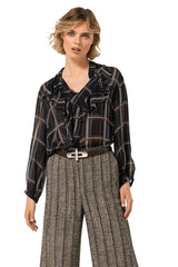 JABOT DETAIL SLIGHTLY SHEER BLOUSE