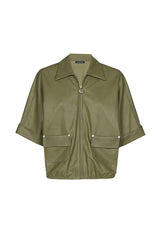 OLIVE VEGAN LEATHER COMFORTABLE BLOUSE JACKET