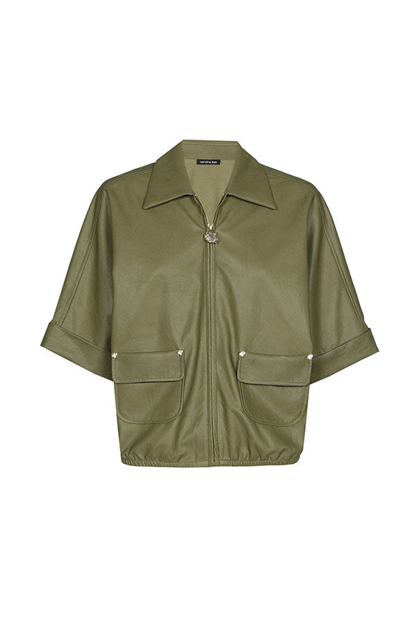 OLIVE VEGAN LEATHER COMFORTABLE BLOUSE JACKET