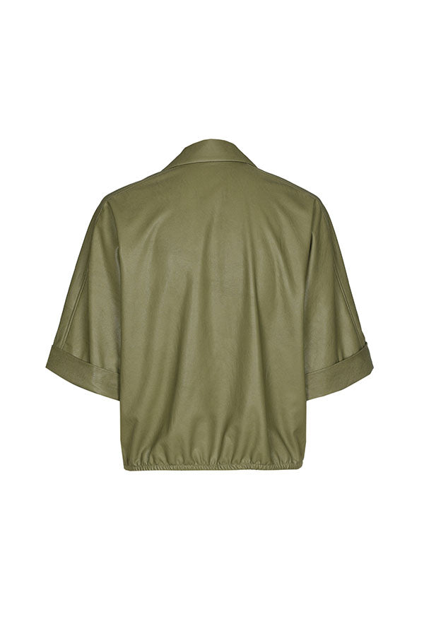 OLIVE VEGAN LEATHER COMFORTABLE BLOUSE JACKET