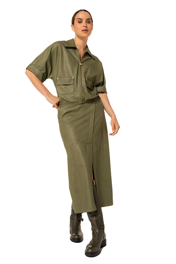 OLIVE VEGAN LEATHER COMFORTABLE BLOUSE JACKET