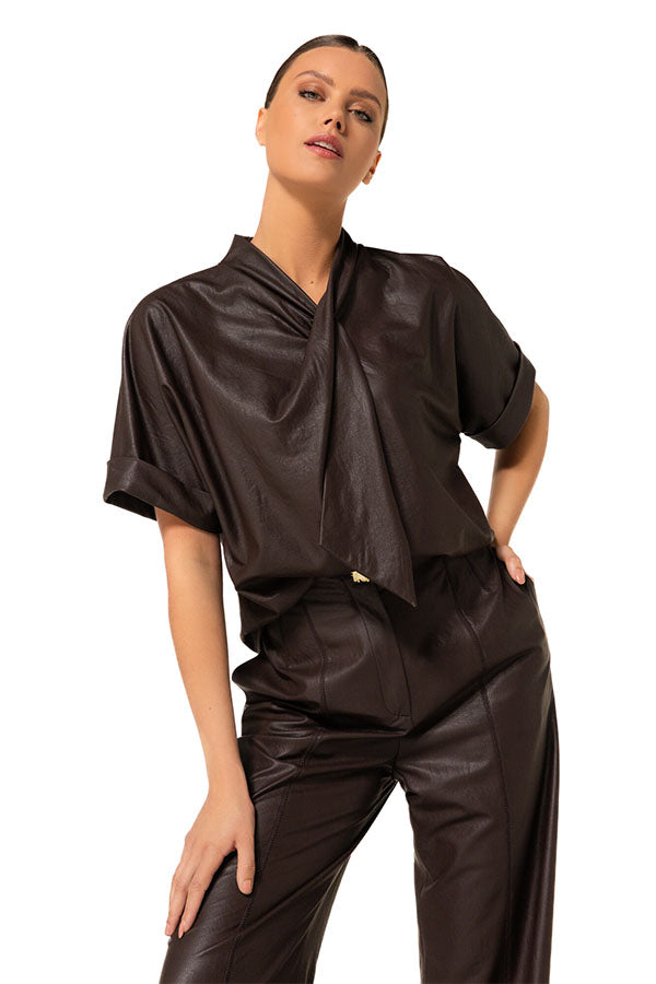 COFFEE VEGAN LEATHER TOP