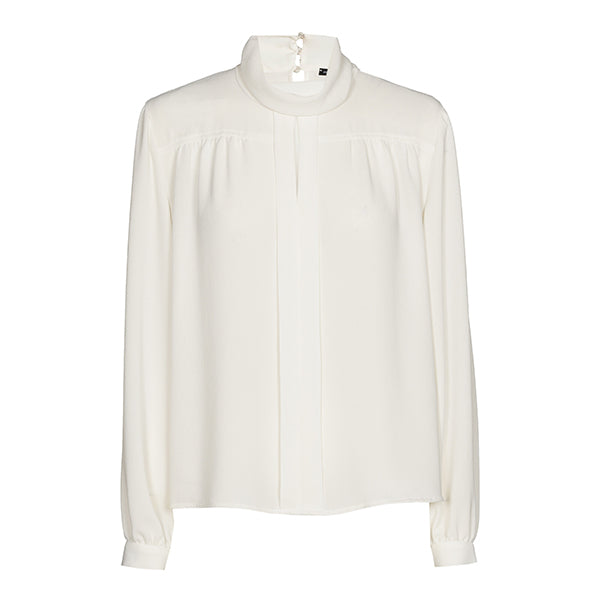 PLEATED WHITE STRAIGHT-FITTING BLOUSE