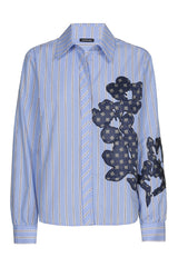 BLUE PATCHWORK DETAIL COTTON BLOUSE