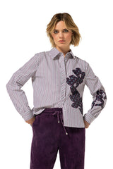 GREY PATCHWORK DETAIL COTTON BLOUSE