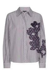 GREY PATCHWORK DETAIL COTTON BLOUSE