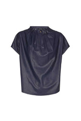 DARK INDIGO FAUX LEATHER SHORT SLEEVE TOP