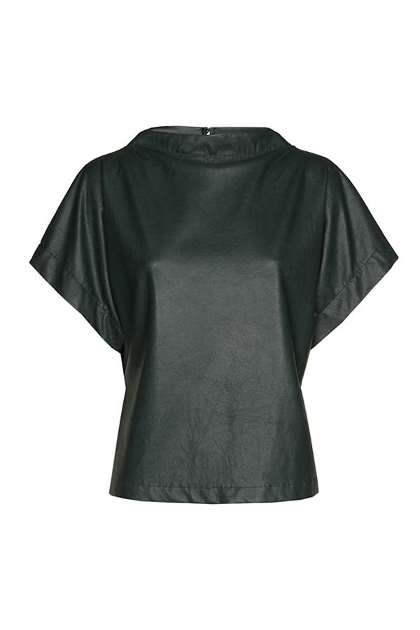 DARK GREEN SHORT STRAIGHT ECO-LEATHER TOP