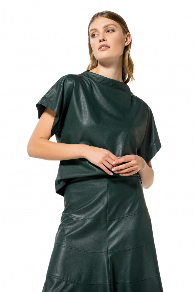 DARK GREEN SHORT STRAIGHT ECO-LEATHER TOP