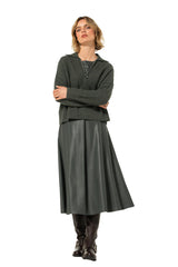 GREEN VEGAN LEATHER ELEGANT A-LINE SKIRT