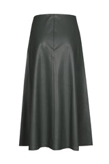 GREEN VEGAN LEATHER ELEGANT A-LINE SKIRT