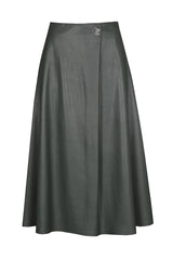 GREEN VEGAN LEATHER ELEGANT A-LINE SKIRT