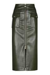 GREEN STRAIGHT-FITTING ECO-LEATHER SKIRT