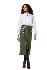 GREEN STRAIGHT-FITTING ECO-LEATHER SKIRT