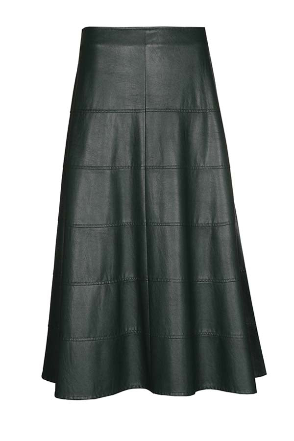 DARK GREEN MID-LENGTH ECO-LEATHER SKIRT