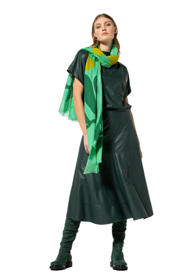 DARK GREEN MID-LENGTH ECO-LEATHER SKIRT