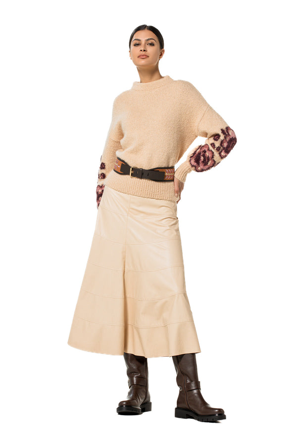 IVORY MID-LENGTH ECO-LEATHER SKIRT