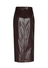 BROWN VEGAN LEATHER FITTED COMFORTABLE MIDI SKIRT