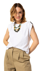 SHOULDER DETAIL COTTON T SHIRT