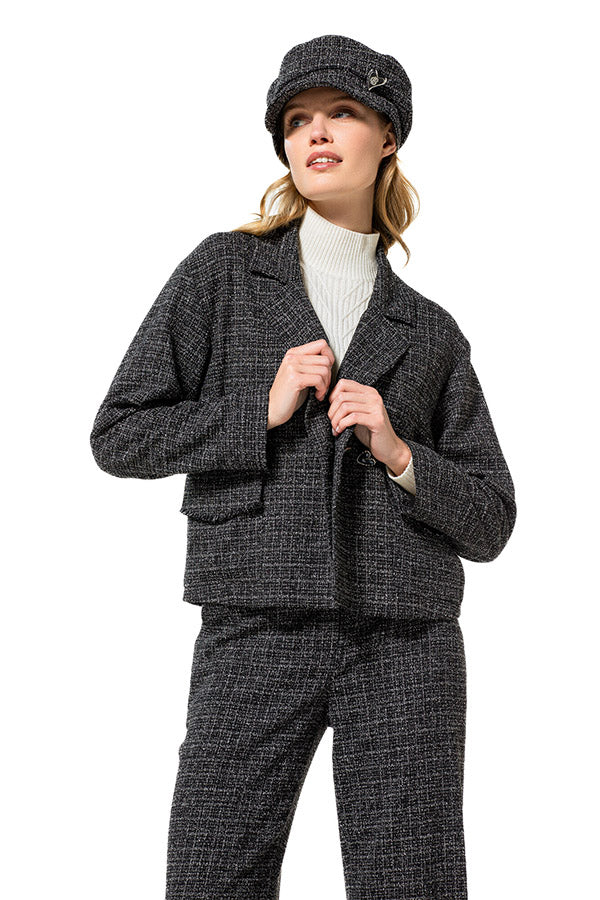 SHORT LOOSE-FITTING TWEED CARDIGAN