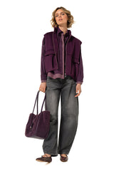 PLUM SOFT VELVET FABRIC SLEEVELESS JACKET