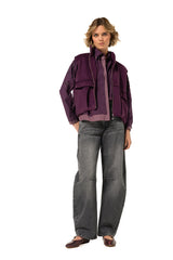 PLUM SOFT VELVET FABRIC SLEEVELESS JACKET