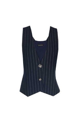 NAVY STRIPED STRETCH WAISTCOAT