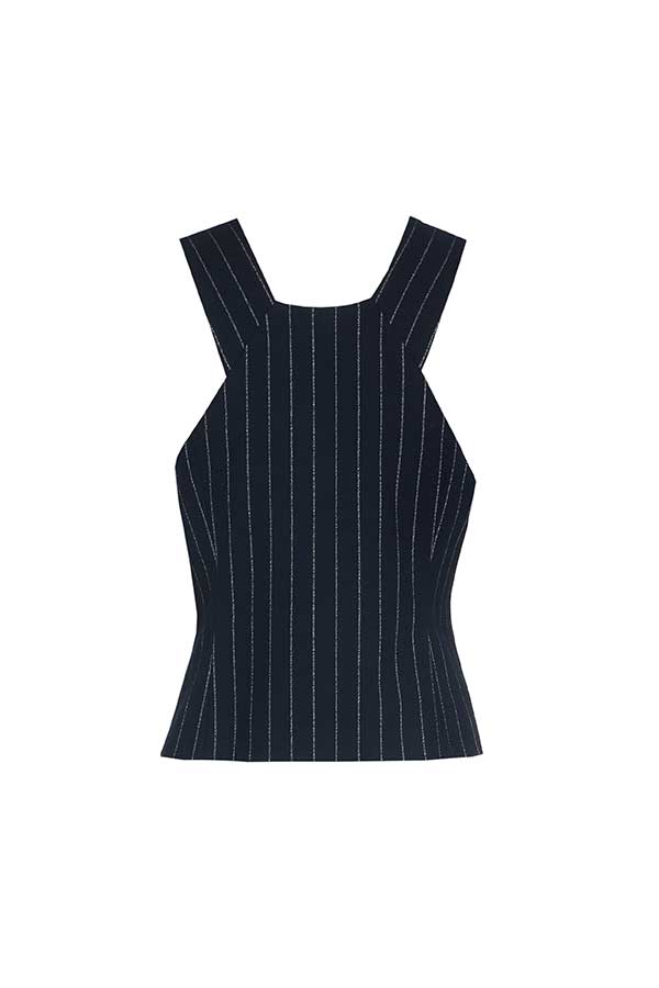 NAVY STRIPED STRETCH WAISTCOAT