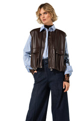 VEGAN LEATHER SLEEVELESS JACKET