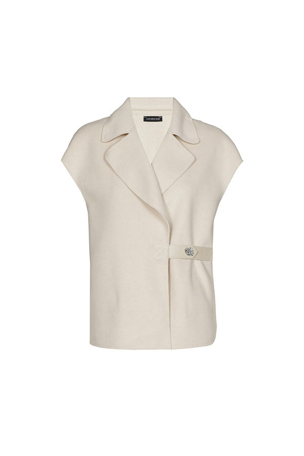 CREAM ASYMMETRICAL SHORT SLEEVELESS JACKET