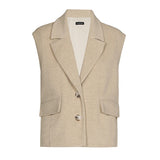 BEIGE STRAIGHT-FITTING SHORT SLEEVELESS JACKET