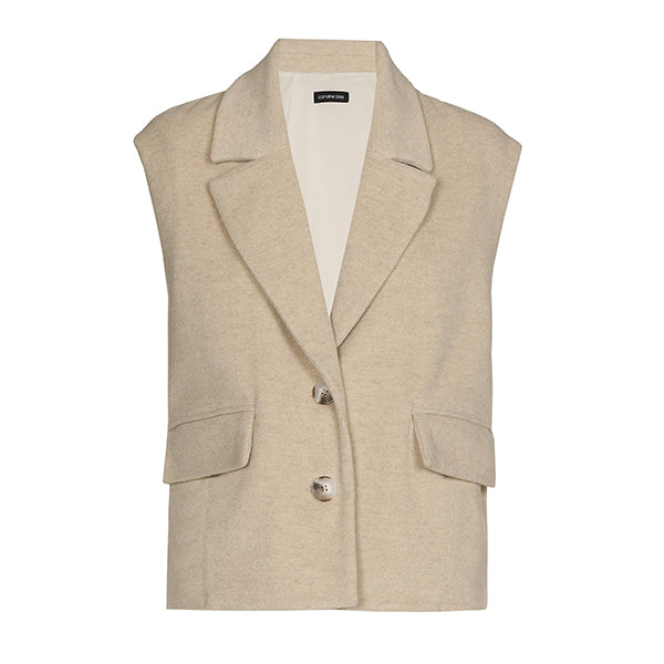 BEIGE STRAIGHT-FITTING SHORT SLEEVELESS JACKET