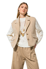 BEIGE STRAIGHT-FITTING SHORT SLEEVELESS JACKET