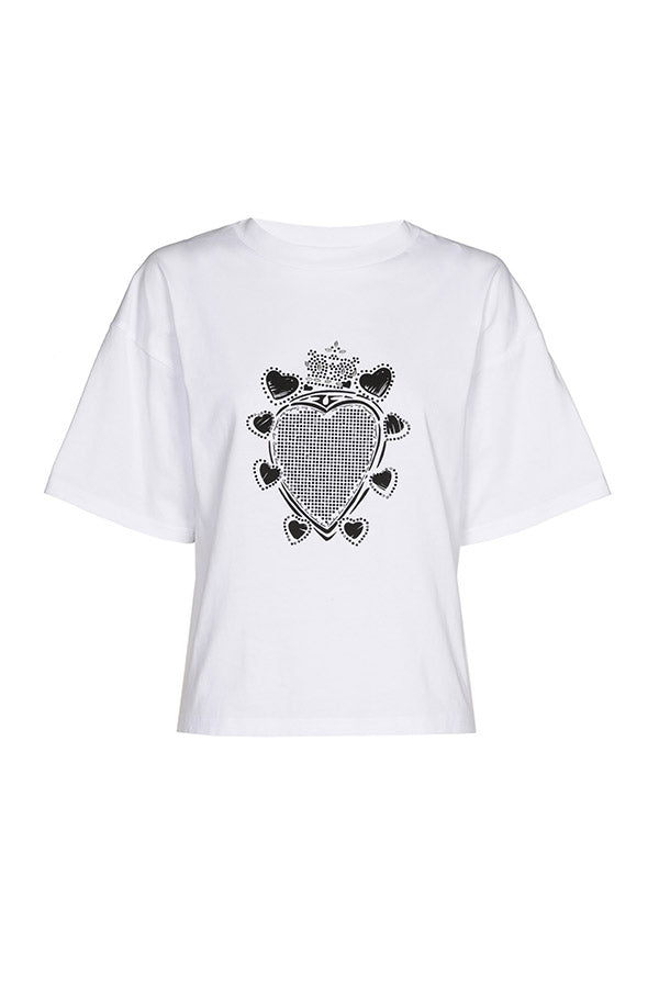 STUDDED HEART COTTON T-SHIRT