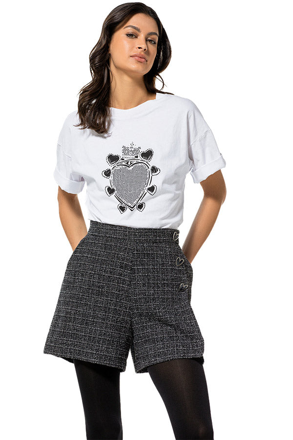 STUDDED HEART COTTON T-SHIRT