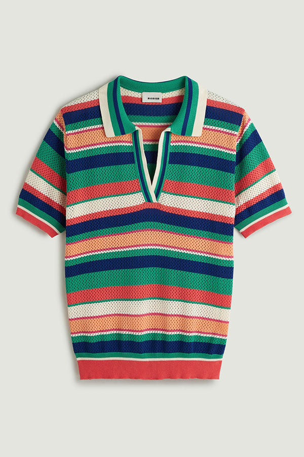 CROCHET LIKE STRIPED POLO SWEATER