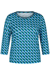 TURQUOISE GEOMETRIC PRINT T-SHIRT