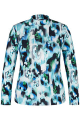 TURQUOISE ABSTRACT PRINT HIGH NECK T-SHIRT