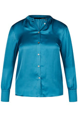 TEAL SATIN LIKE COLLARLESS SHIRT