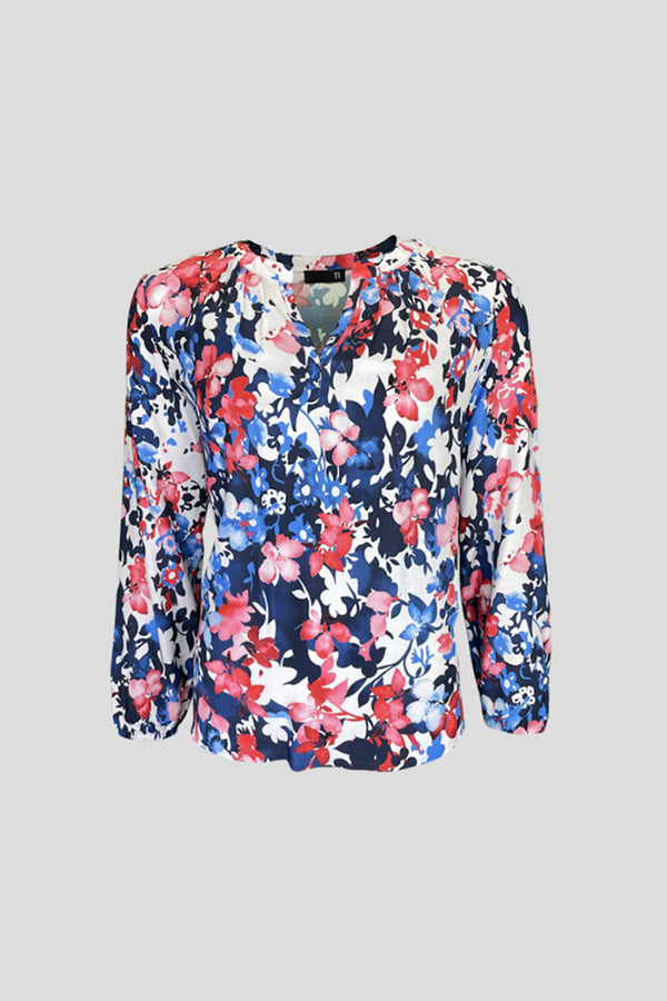 ALLOVER BLUE FLORAL PRINT BLOUSE