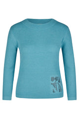 BLUE EMBELISHED CREWNECK SWEATER