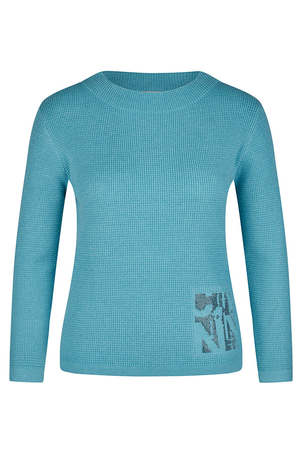 BLUE EMBELISHED CREWNECK SWEATER