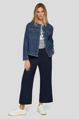 FRINGED DETAILS STRIPED DENIM BLOUSE