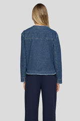 FRINGED DETAILS STRIPED DENIM BLOUSE