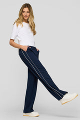 CONTRASTING PIPING WIDE LEG TROUSERS