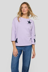 STAR AND BUTTERFLY APPLIQUES SWEATSHIRT