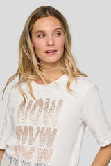 GLITTERY FRONT DESIGN 3/4 SLEEVES T-SHIRT
