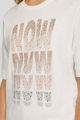 GLITTERY FRONT DESIGN 3/4 SLEEVES T-SHIRT